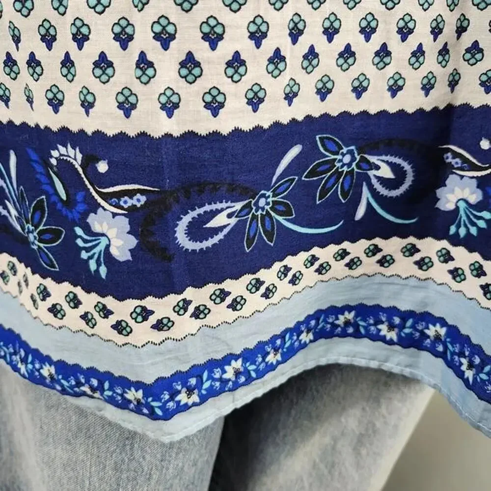 J. Crew Top size Small Blue Floral Peasant Boho Long Sleeve